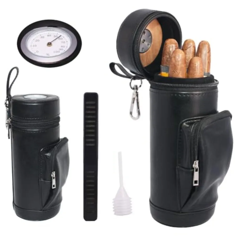 Premium Handy Black Built- in Hygrometer Leather Travel Cigar Humidor with Accory PocketTravel Cigar Case Pouch, Conveniently C
Premium Handy Black Built- in Hygrometer Leather Travel Cigar Humidor with Accory PocketTravel Cigar Case Pouch, Conveniently C