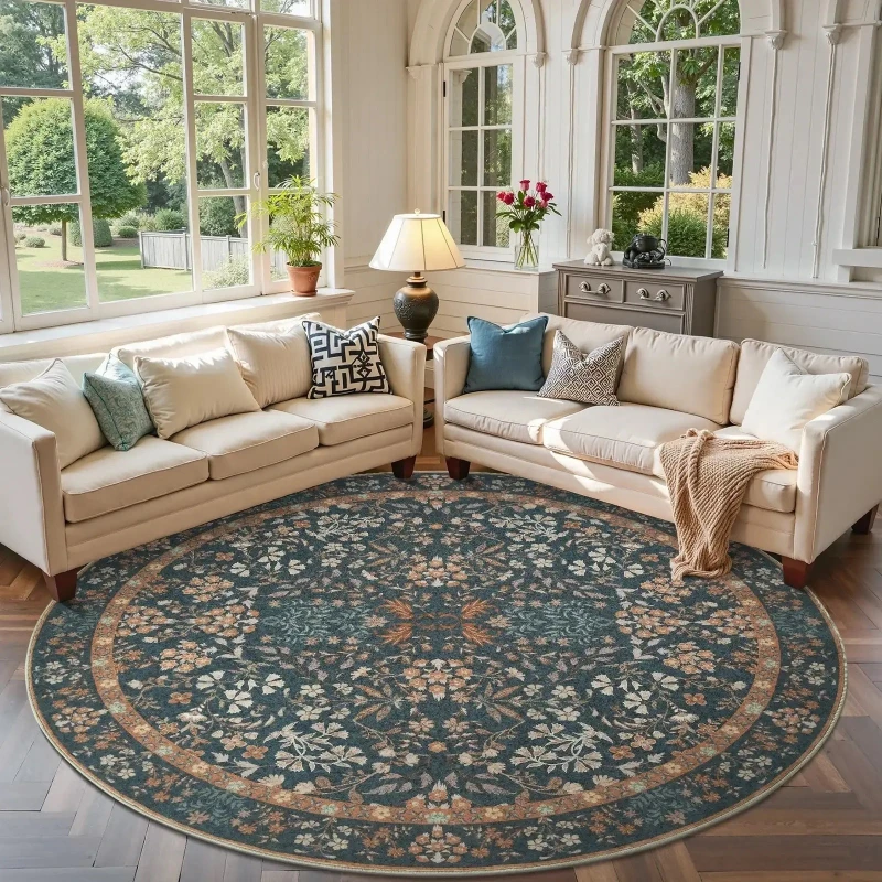 Vintage Round Living Room Carpet Machine Washable Non-Slip Soft Floor Mat Bedroom Rug Black Spring Floral Home Decoration Rugs
Vintage Round Living Room Carpet Machine Washable Non-Slip Soft Floor Mat Bedroom Rug Black Spring Floral Home Decoration Rugs