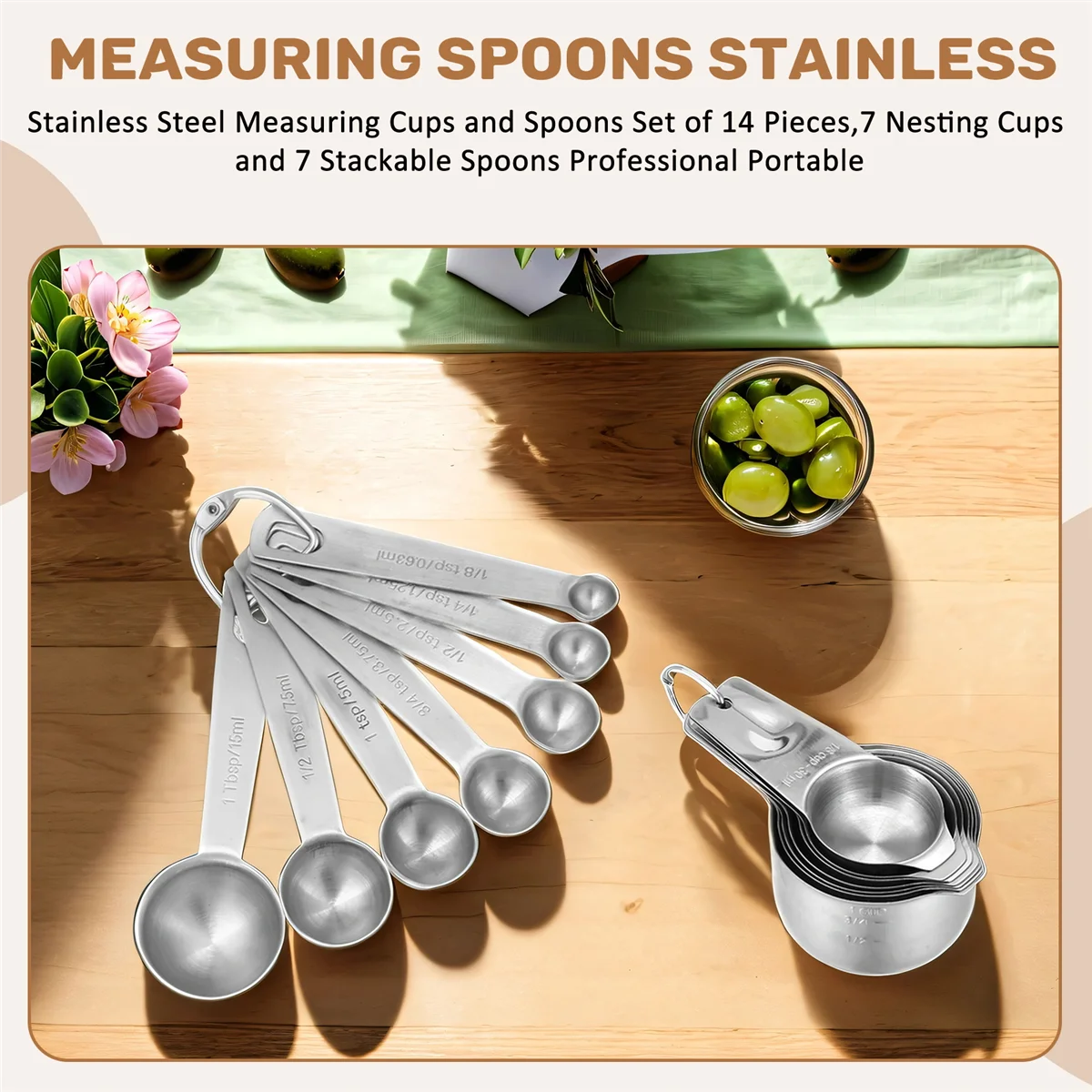 Measuring CupsStainless Steel Measuring Cups and Spoons Set of 14 Pieces 7 Nesting Cups
Measuring CupsStainless Steel Measuring Cups and Spoons Set of 14 Pieces 7 Nesting Cups