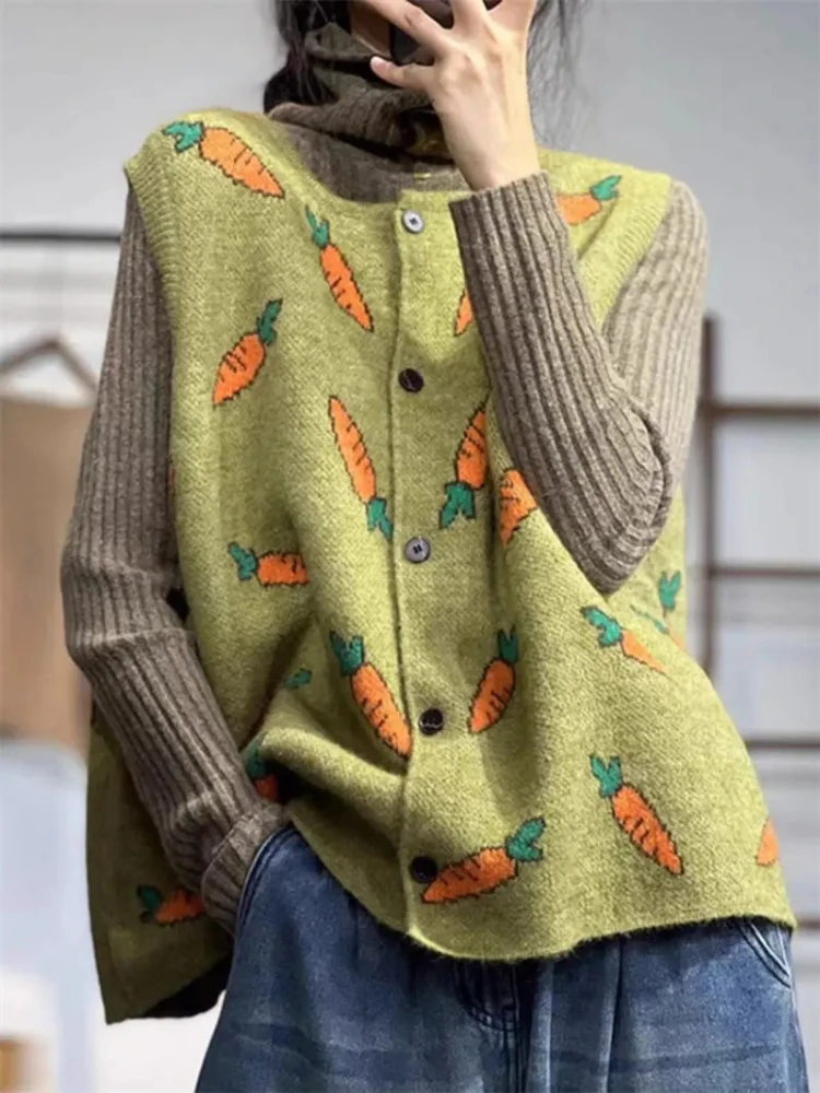 2026 Spring Autumn Women's Round Neck Jacquard Knitted Vest Loose Fitting Sleeveless Sweater Cardigan Tops Outerwear Z2534
2026 Spring Autumn Women's Round Neck Jacquard Knitted Vest Loose Fitting Sleeveless Sweater Cardigan Tops Outerwear Z2534
