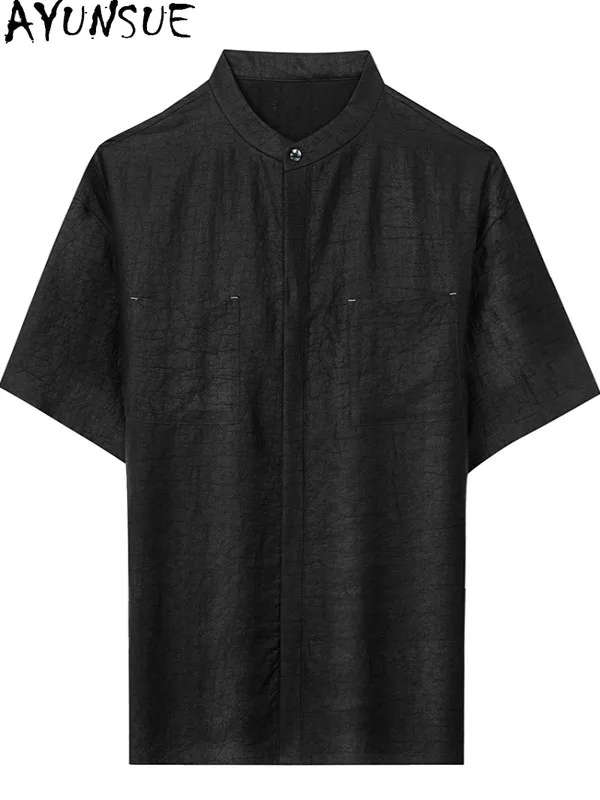AYUNSUE High-end 100% Real Mulberry Silk Shirts for Men Summer Short Sleeve Tops Fashion Gauze Silk Black Shirt Man Streetwear
AYUNSUE High-end 100% Real Mulberry Silk Shirts for Men Summer Short Sleeve Tops Fashion Gauze Silk Black Shirt Man Streetwear