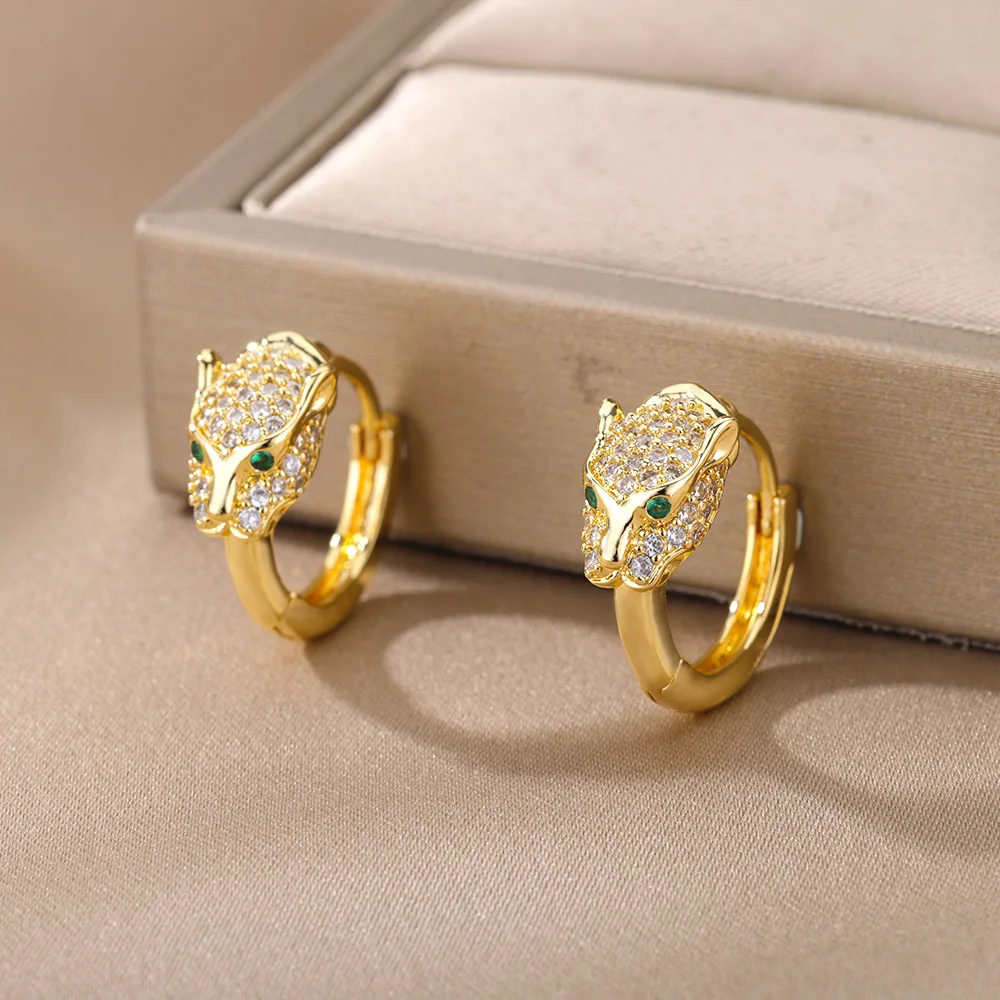 Leopard Head Hoop Earrings For Women Gold Color Stainless Steel Earrings 2024 Trend Luxury Jewelry boucle d'oreille femme
Leopard Head Hoop Earrings For Women Gold Color Stainless Steel Earrings 2024 Trend Luxury Jewelry boucle d'oreille femme