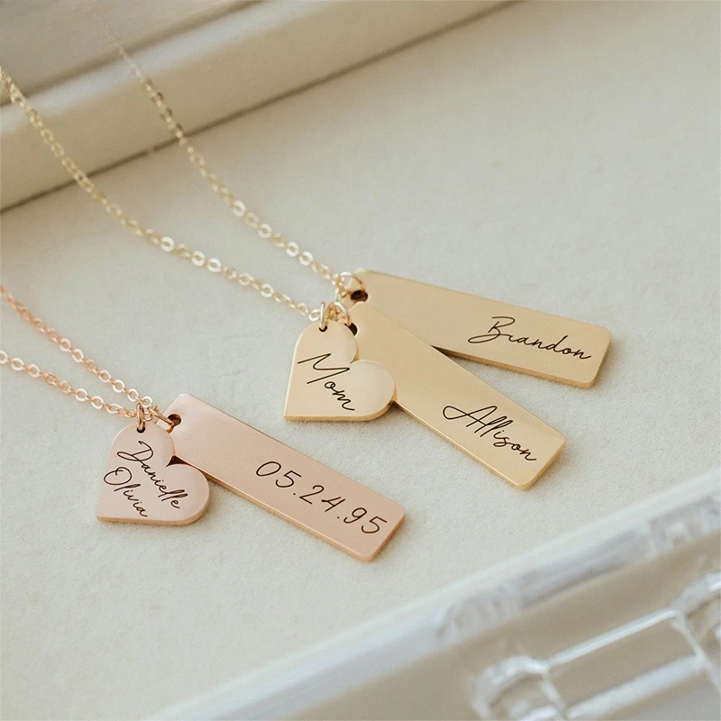 Custom Engraved Heart Bar Necklace Personalized Family Memorial Pendant for Mother Father Day Jewelry Gift
Custom Engraved Heart Bar Necklace Personalized Family Memorial Pendant for Mother Father Day Jewelry Gift