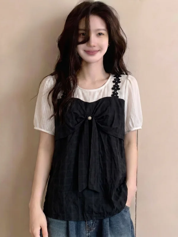 Fashionable Short Sleeve Shirt Women's Korean Style Commute Wind Loose Fit Knot Top Age Reducing Summer New Arrival
Fashionable Short Sleeve Shirt Women's Korean Style Commute Wind Loose Fit Knot Top Age Reducing Summer New Arrival