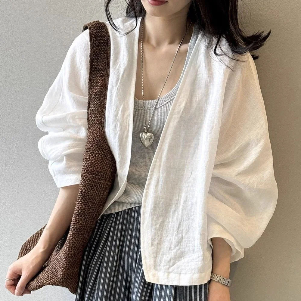 Japanese Style Loose Long Sleeve Women's Cotton Linen Open Cardigan Small Outerwear Thin Artistic Sun Protection Shirt
Japanese Style Loose Long Sleeve Women's Cotton Linen Open Cardigan Small Outerwear Thin Artistic Sun Protection Shirt