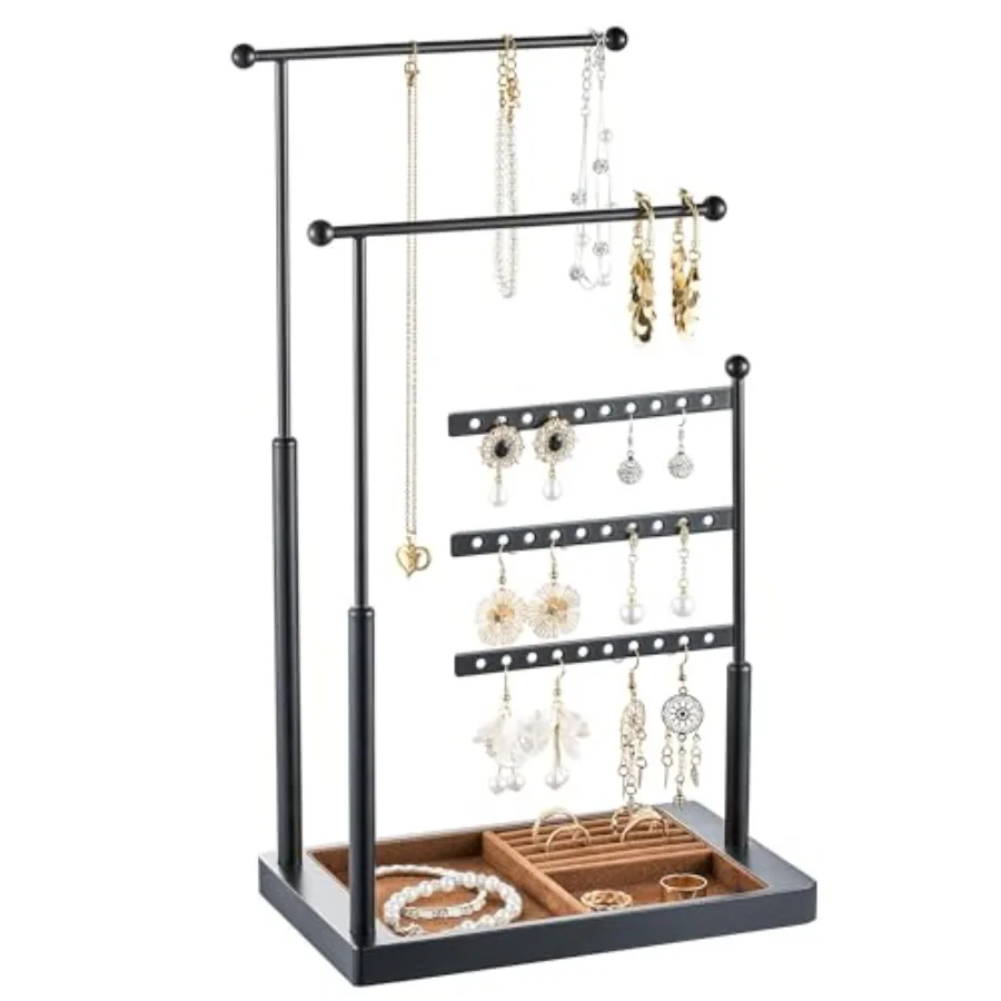 Jewelry Organizer Holder Stand: 3 Tier Jewelry Storage Display for Necklace, Bracelet, Earring, Ring, Black and Brown
Jewelry Organizer Holder Stand: 3 Tier Jewelry Storage Display for Necklace, Bracelet, Earring, Ring, Black and Brown