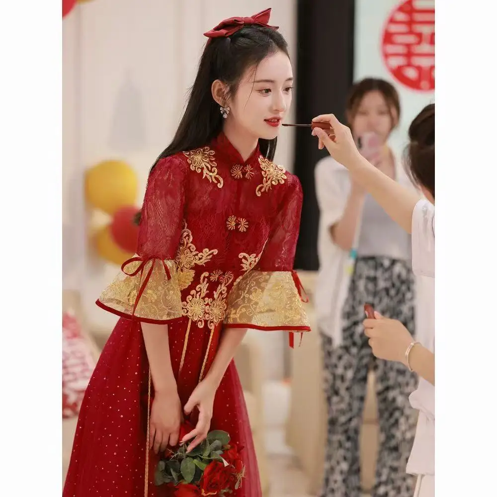 Chinese Style Red Toast Clothing Women's Traditional Wedding Visit Engagement Dress High-End Bride Lace Banquet Uniforms
Chinese Style Red Toast Clothing Women's Traditional Wedding Visit Engagement Dress High-End Bride Lace Banquet Uniforms