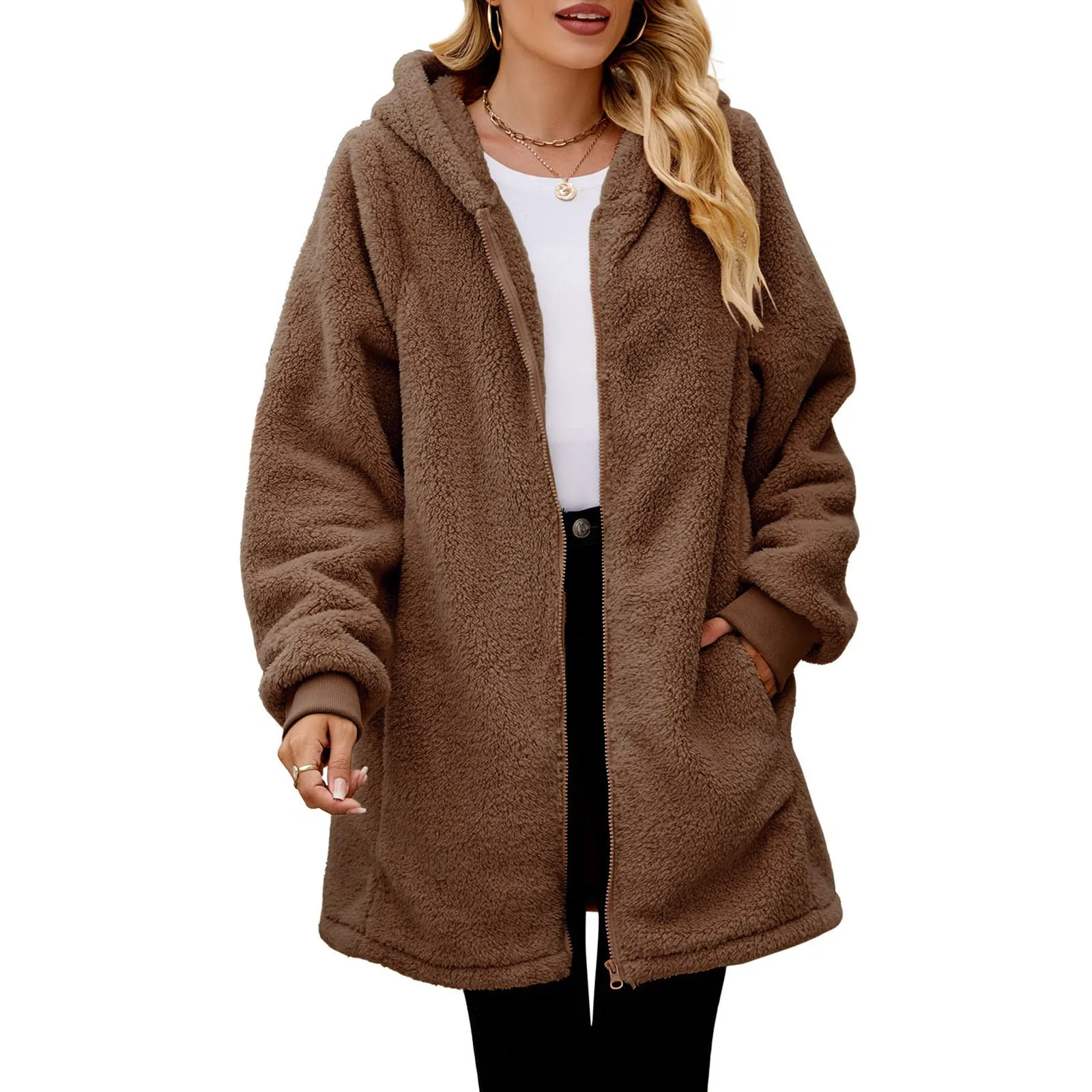 Winter European American New Fashion Women's Solid Color Casual Trendy Loose Zipper Hooded Wool Cardigans Female Clothes Coats
Winter European American New Fashion Women's Solid Color Casual Trendy Loose Zipper Hooded Wool Cardigans Female Clothes Coats