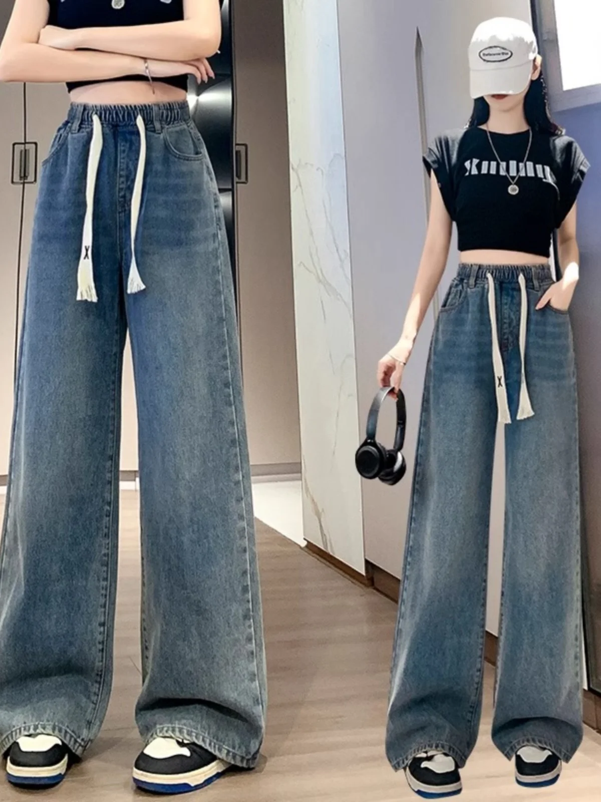 High Waist Wide Leg Jeans Women's plus Size Elastic Waist Vintage Style Blue Denim Trousers for Students Full-Length Pants
High Waist Wide Leg Jeans Women's plus Size Elastic Waist Vintage Style Blue Denim Trousers for Students Full-Length Pants
