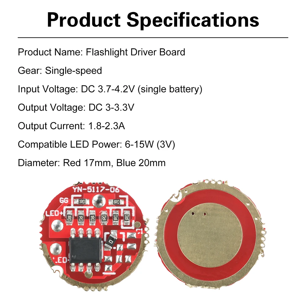 DC 3.7-4.2V Single-Speed Flashlight Driver Board 6-15W LED Compatible 17/20mm DIY Flashlight Accessories
DC 3.7-4.2V Single-Speed Flashlight Driver Board 6-15W LED Compatible 17/20mm DIY Flashlight Accessories