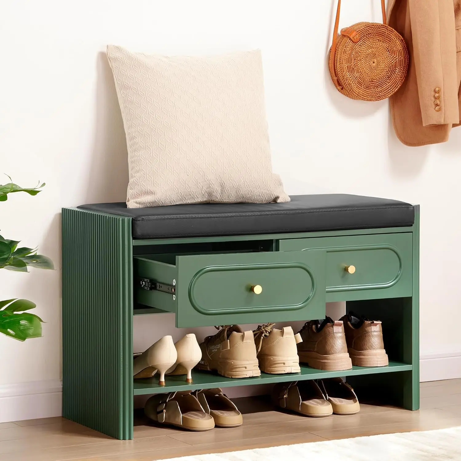 Wooden Shoe Storage Bench with Drawers Cushioned Seat Entryway Hallway Narrow Fluted Green Customized
Wooden Shoe Storage Bench with Drawers Cushioned Seat Entryway Hallway Narrow Fluted Green Customized