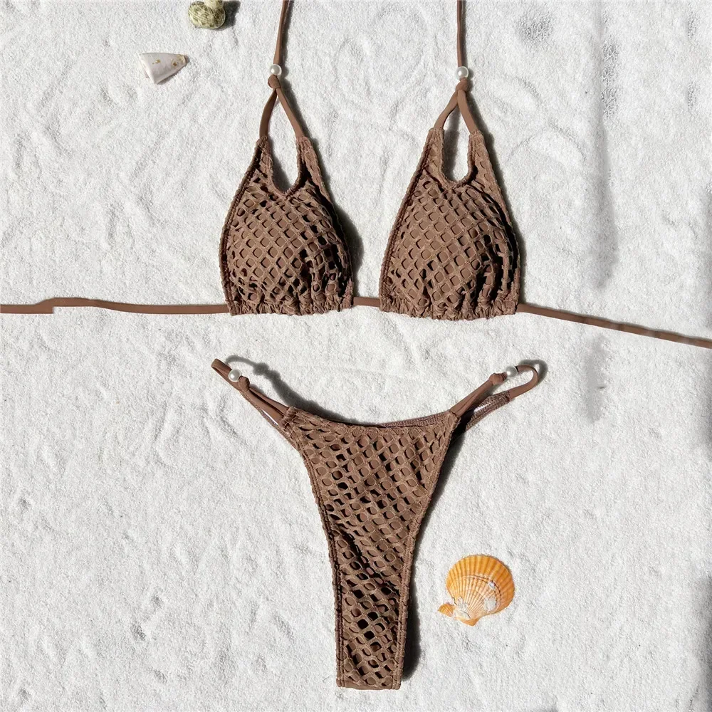 Sexy Brown Fishnet Triangle Micro Thong Bikini Set String Halter Swimwear Woman Swimsuit Bathing Suit Bikinis Femmes Biquinis
Sexy Brown Fishnet Triangle Micro Thong Bikini Set String Halter Swimwear Woman Swimsuit Bathing Suit Bikinis Femmes Biquinis