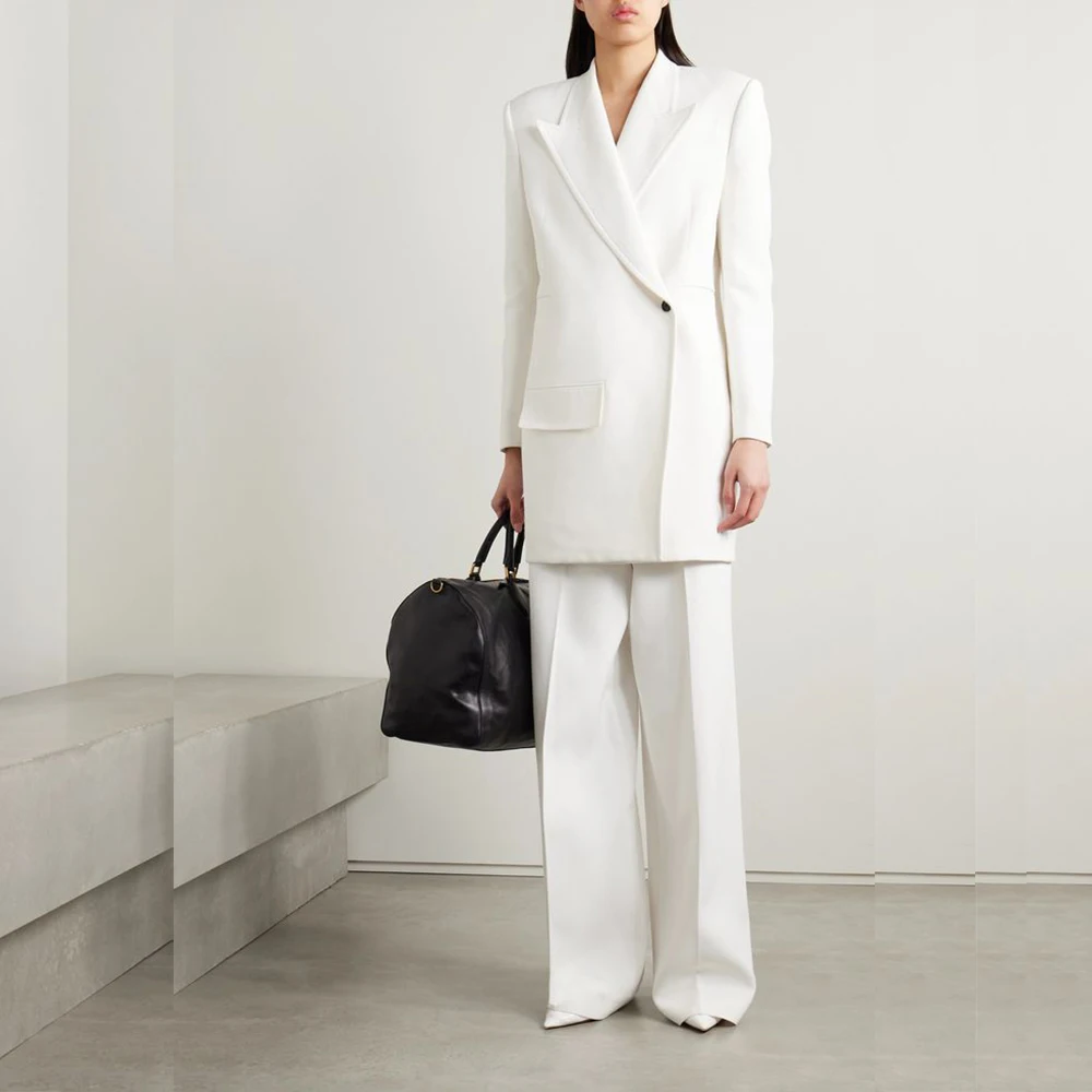 New White One Button Fashion Women Blazer Peak Lapel Regular Length Flat Chic 2Piece Jacket Pants Sets Luxury Tailor Suits 신상투피스
New White One Button Fashion Women Blazer Peak Lapel Regular Length Flat Chic 2Piece Jacket Pants Sets Luxury Tailor Suits 신상투피스