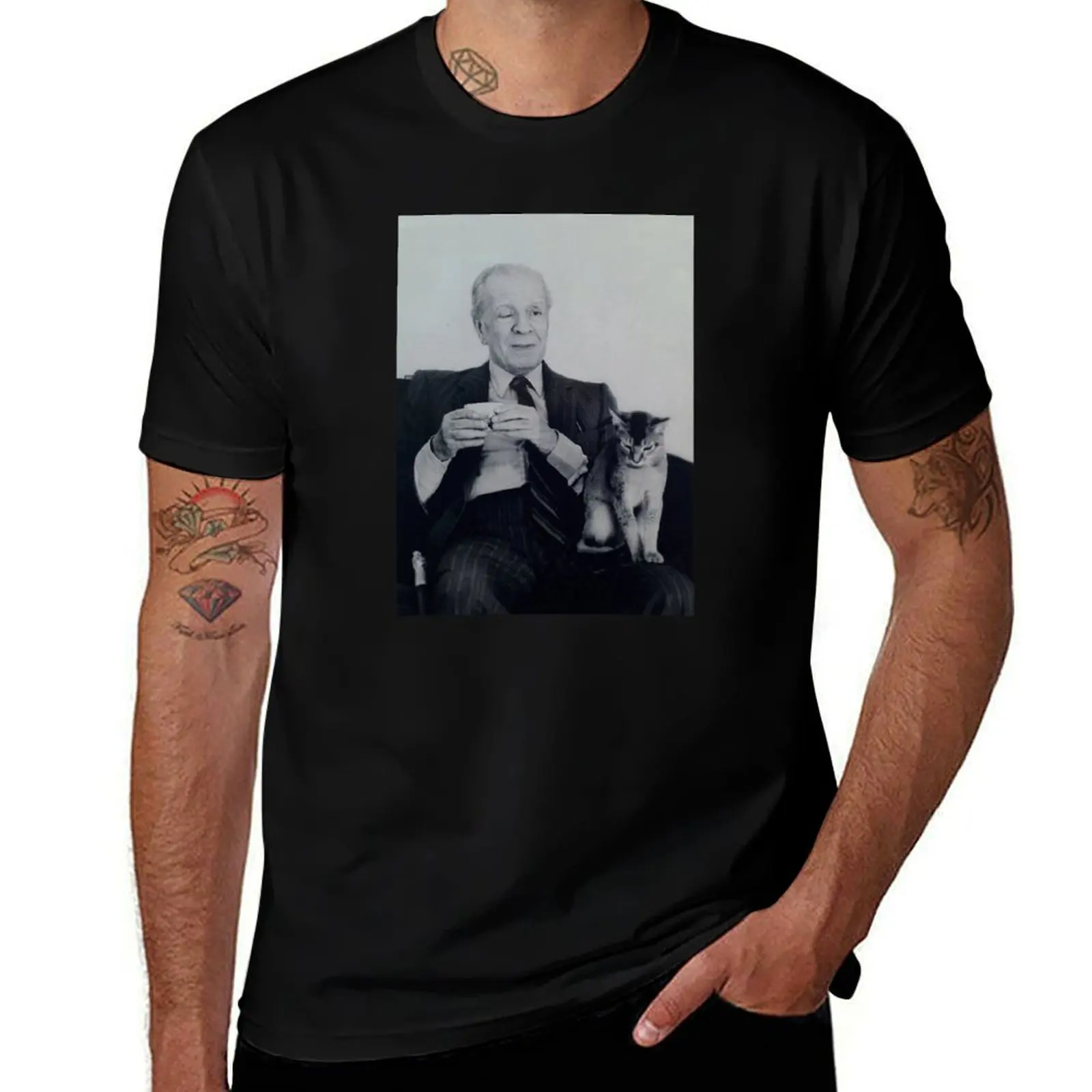 Borges and cat T-Shirt Man t-shirt hippie clothes vintage graphic tee men graphic t shirts
Borges and cat T-Shirt Man t-shirt hippie clothes vintage graphic tee men graphic t shirts