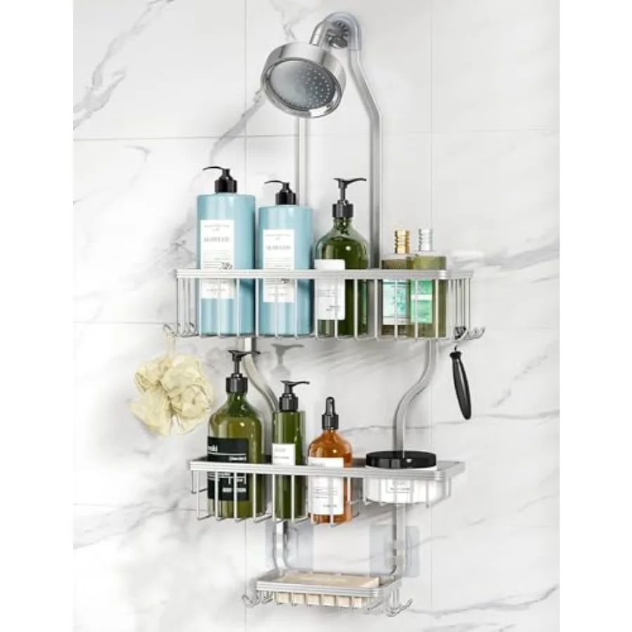 Never-Rust Aluminum Hanging Shower Caddy Over-the-Showerhead Organizer with 10 Hooks for Razor and Sponge Includes Soap Basket
Never-Rust Aluminum Hanging Shower Caddy Over-the-Showerhead Organizer with 10 Hooks for Razor and Sponge Includes Soap Basket