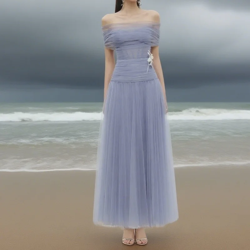Luxury Violet Sheath A-Line Tulle Evening Dresses Strapless Off The Shoulder Zipper Gown Customized
Luxury Violet Sheath A-Line Tulle Evening Dresses Strapless Off The Shoulder Zipper Gown Customized