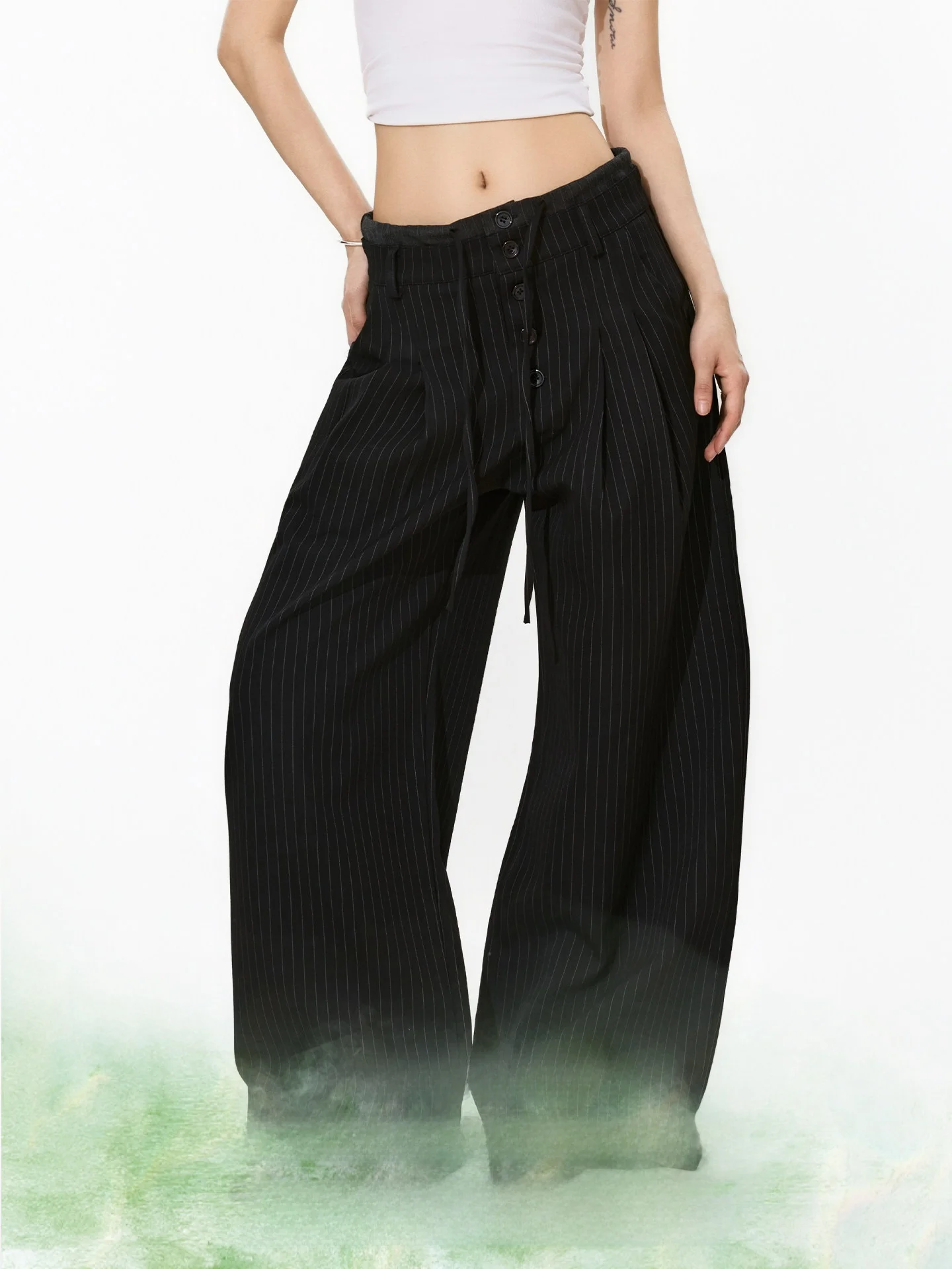 S3T5 Striped Double Waist Buttoned Swordsmanship Pants Men's Women's Straight Leg Drapey Loose Commute Casual Trousers
S3T5 Striped Double Waist Buttoned Swordsmanship Pants Men's Women's Straight Leg Drapey Loose Commute Casual Trousers