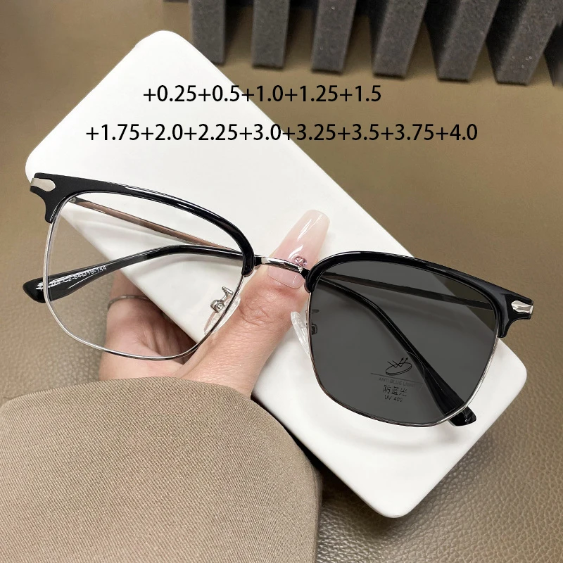 Women Classic Business Photochromic Reading Glasses Frames Women Metal Frames Computer Eyeglasses Diopters +0.25 +0.75+1.75 +4.0
Women Classic Business Photochromic Reading Glasses Frames Women Metal Frames Computer Eyeglasses Diopters +0.25 +0.75+1.75 +4.0