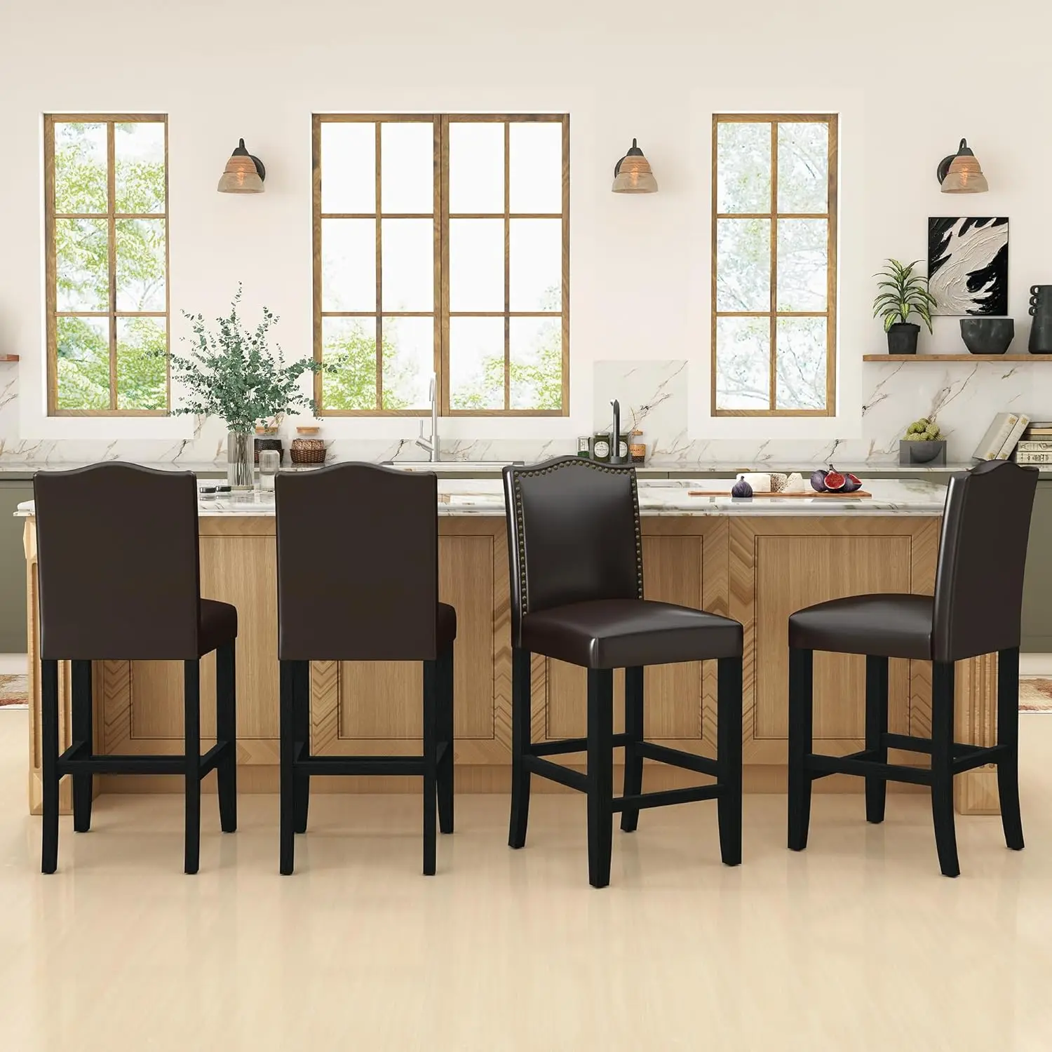 24.8in Upholstered Counter Stool Pu Nail Backrest Wood Legs Kitchen Pub Cafe Set 4 Custom
24.8in Upholstered Counter Stool Pu Nail Backrest Wood Legs Kitchen Pub Cafe Set 4 Custom