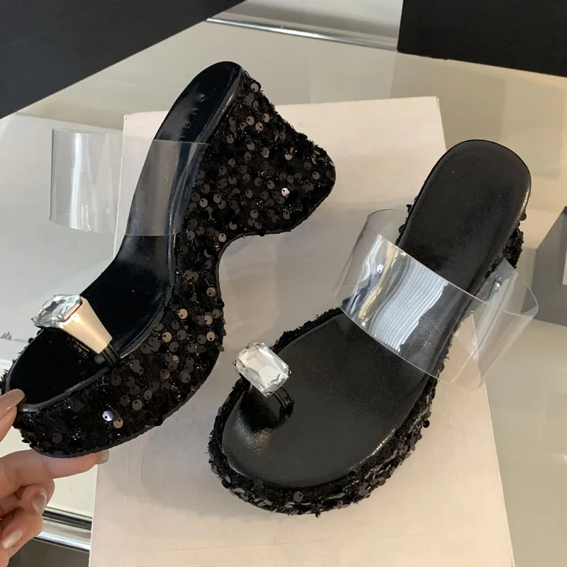 Aneikeh Fashion PVC Transparent Crystal Clip Toe Platform Wedges Women Slippers Designer Sequin Fabric High Heels Banquet Shoes
Aneikeh Fashion PVC Transparent Crystal Clip Toe Platform Wedges Women Slippers Designer Sequin Fabric High Heels Banquet Shoes