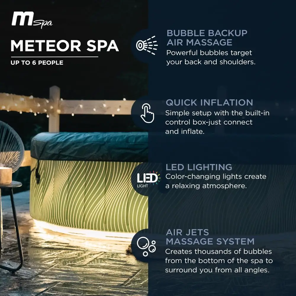 Spa Round Inflatable Bubble Massage Spa, 4 to 6 Person Outdoor Hot Tub with LED Lights, Meteor
Spa Round Inflatable Bubble Massage Spa, 4 to 6 Person Outdoor Hot Tub with LED Lights, Meteor