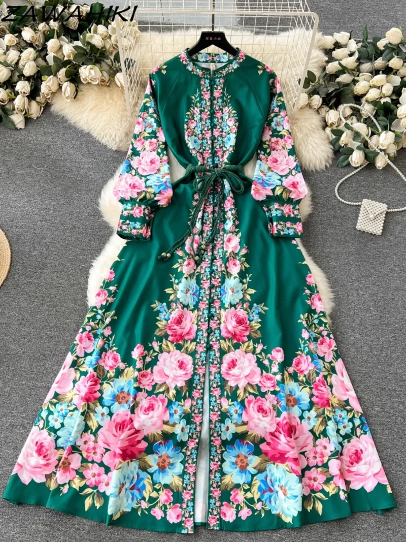 Long Dresses for Women Floral Pleated Female Clothes Vintage Print Robe Femme Bandage Slim Waist Temperament Vestido De Mujer
Long Dresses for Women Floral Pleated Female Clothes Vintage Print Robe Femme Bandage Slim Waist Temperament Vestido De Mujer