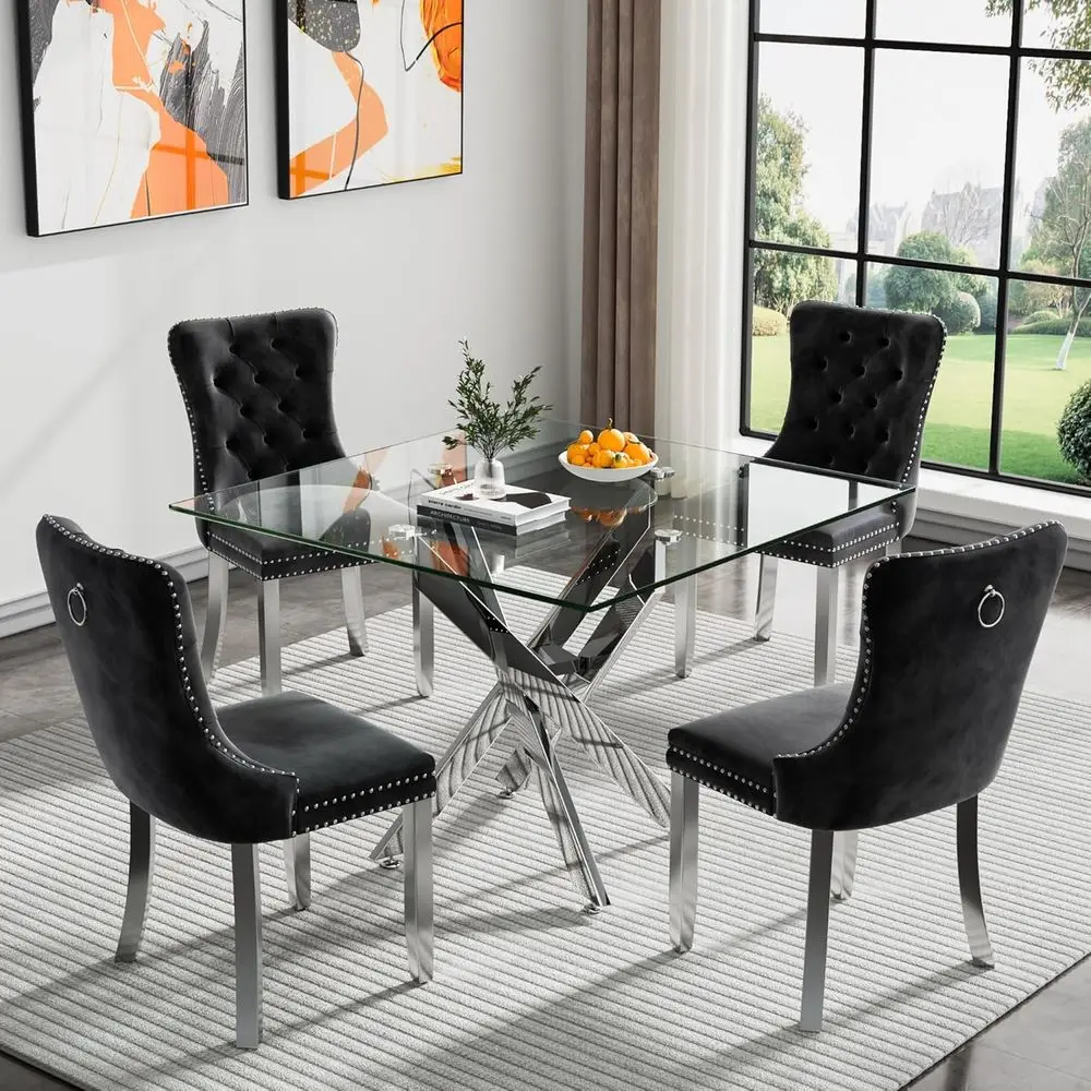 Glass Dining Room Table Set or 4, 5 Piece Dining Table Set with 35" Square Glass Dining Table & Upholstered Velvet Chairs Set o
Glass Dining Room Table Set or 4, 5 Piece Dining Table Set with 35" Square Glass Dining Table & Upholstered Velvet Chairs Set o