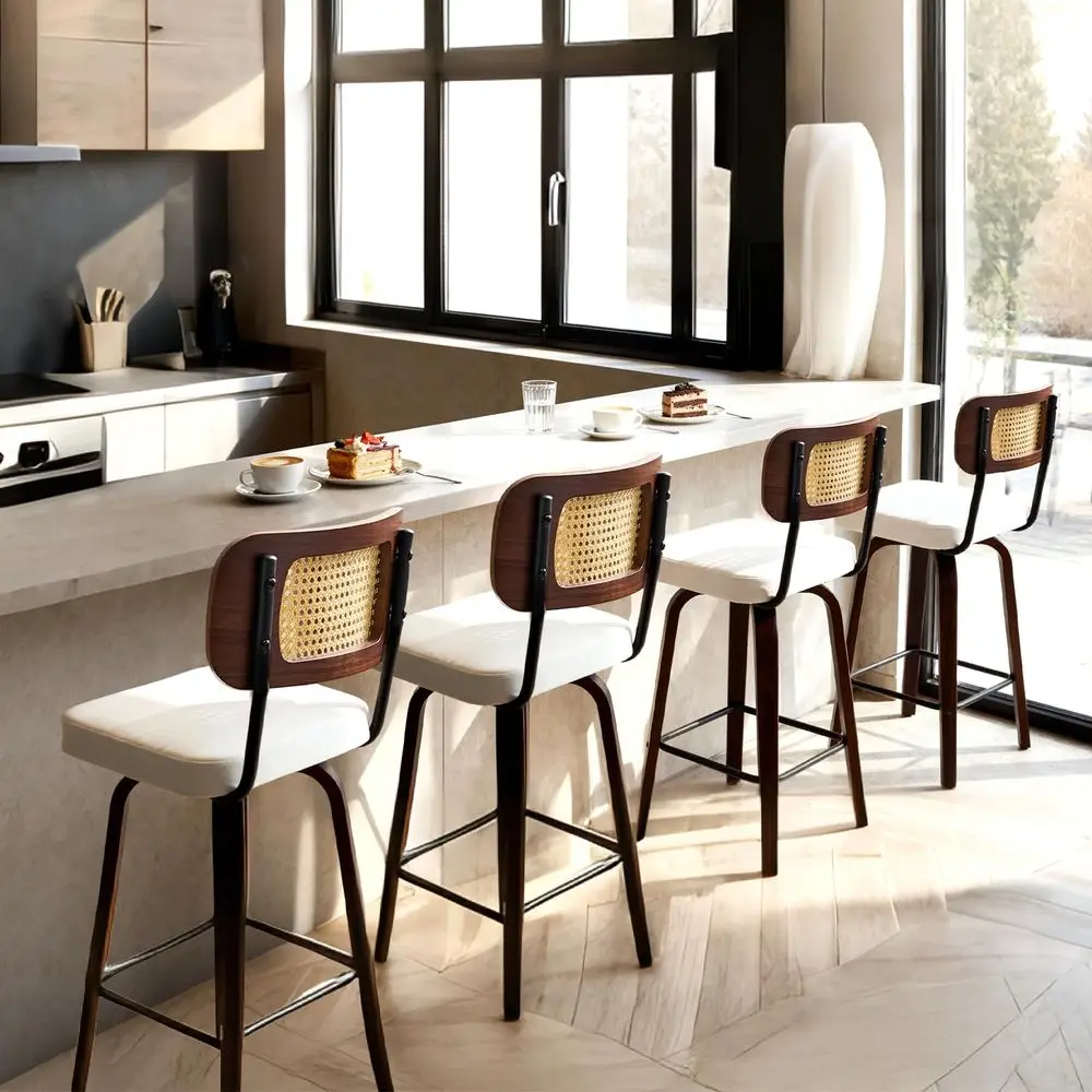 Modern Bar Stool 26 H, PU Leather with Rattan Back, 360 Swivel, Solid Wood Legs Barstools for Kitchen Island amp Home Bar, Whit
Modern Bar Stool 26 H, PU Leather with Rattan Back, 360 Swivel, Solid Wood Legs Barstools for Kitchen Island amp Home Bar, Whit