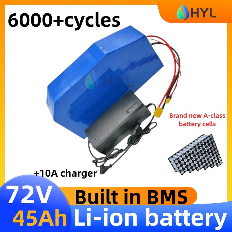 HYL72V 45Ah Triangle Lithium-Ion Battery BMS 20S with 10A Charger for 5000W 6000W Mountain Bike Scooter Motorcycle High Capacity
HYL72V 45Ah Triangle Lithium-Ion Battery BMS 20S with 10A Charger for 5000W 6000W Mountain Bike Scooter Motorcycle High Capacity