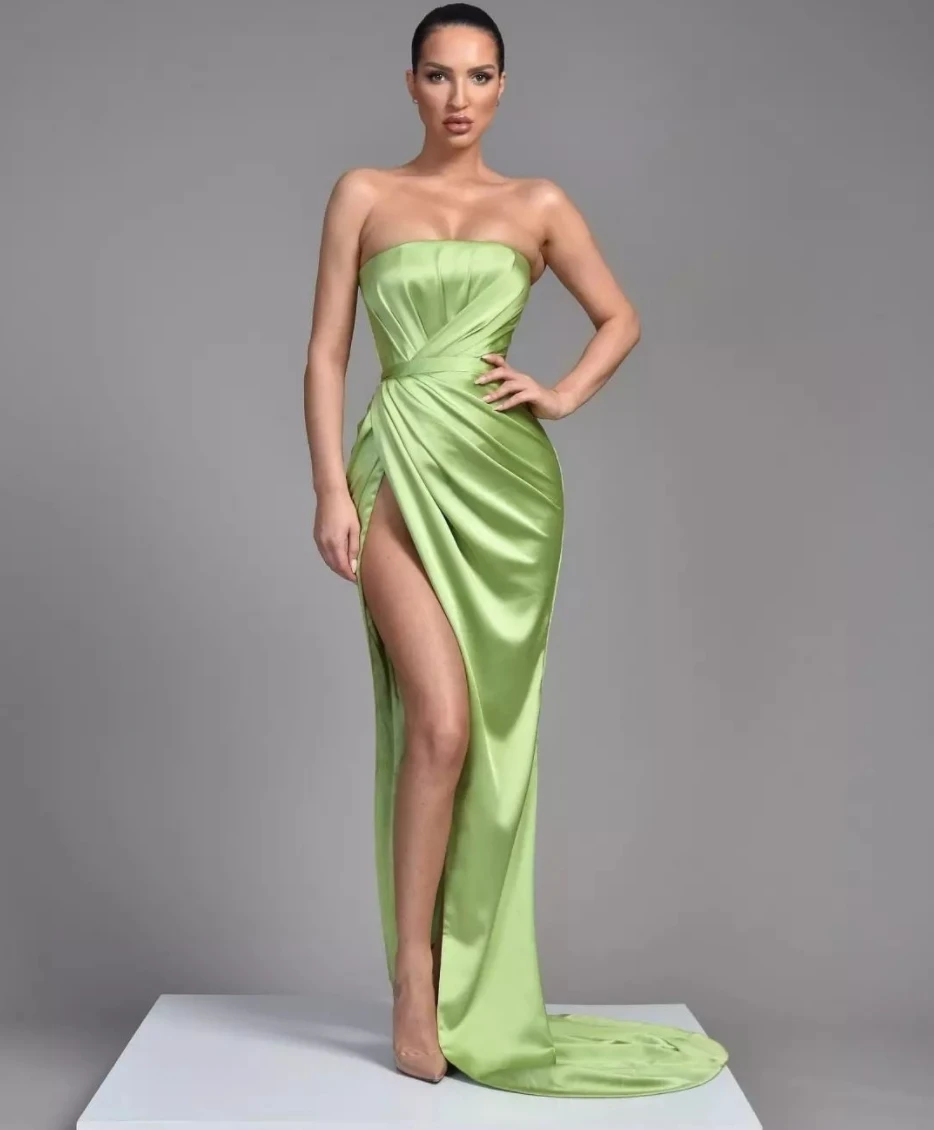 Mermaid Strapless Prom Dresses with High Slit Open Back Formal Evening Dress with Sweep Train Party Wear Wedding Guest Dress
Mermaid Strapless Prom Dresses with High Slit Open Back Formal Evening Dress with Sweep Train Party Wear Wedding Guest Dress