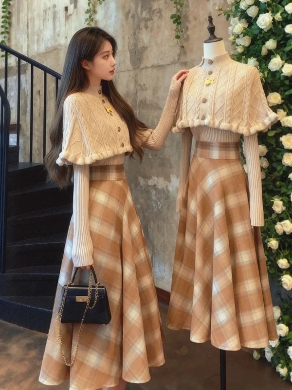 Retro Faionable Sweater Coat Plaid Skirt Two-Piece Set Spring Clothing High-Quali Material Comfortable Fit for Women
Retro Faionable Sweater Coat Plaid Skirt Two-Piece Set Spring Clothing High-Quali Material Comfortable Fit for Women