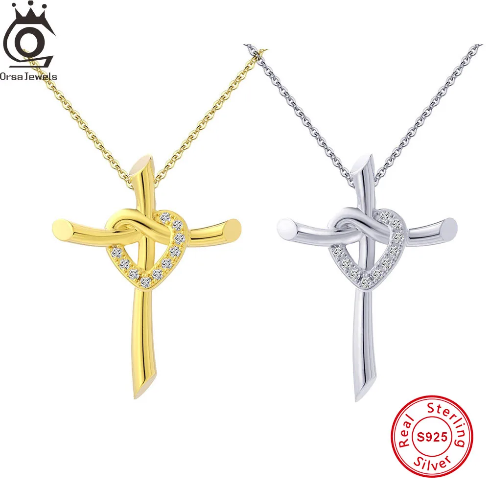 ORSA JEWELS 925 Sterling Silver Cubic Zircon Cross Pendant Necklace For Women Heart Necklace Valentine's Day Gift Jewlry APN25
ORSA JEWELS 925 Sterling Silver Cubic Zircon Cross Pendant Necklace For Women Heart Necklace Valentine's Day Gift Jewlry APN25