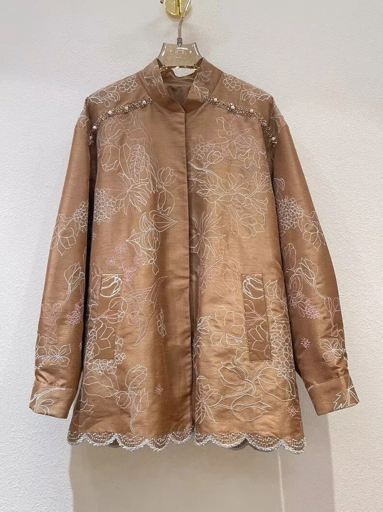 2026 Spring Autumn Chinese Style Brown Shirt Stand Collar Fashion Vintage Women Embroidered Jacket
2026 Spring Autumn Chinese Style Brown Shirt Stand Collar Fashion Vintage Women Embroidered Jacket
