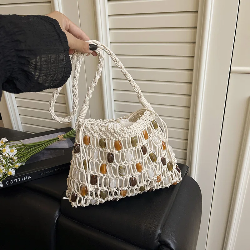 New beaded woven beach vacation bag for women, single shoulder, personalized, fashionable, underarm bag for women
New beaded woven beach vacation bag for women, single shoulder, personalized, fashionable, underarm bag for women