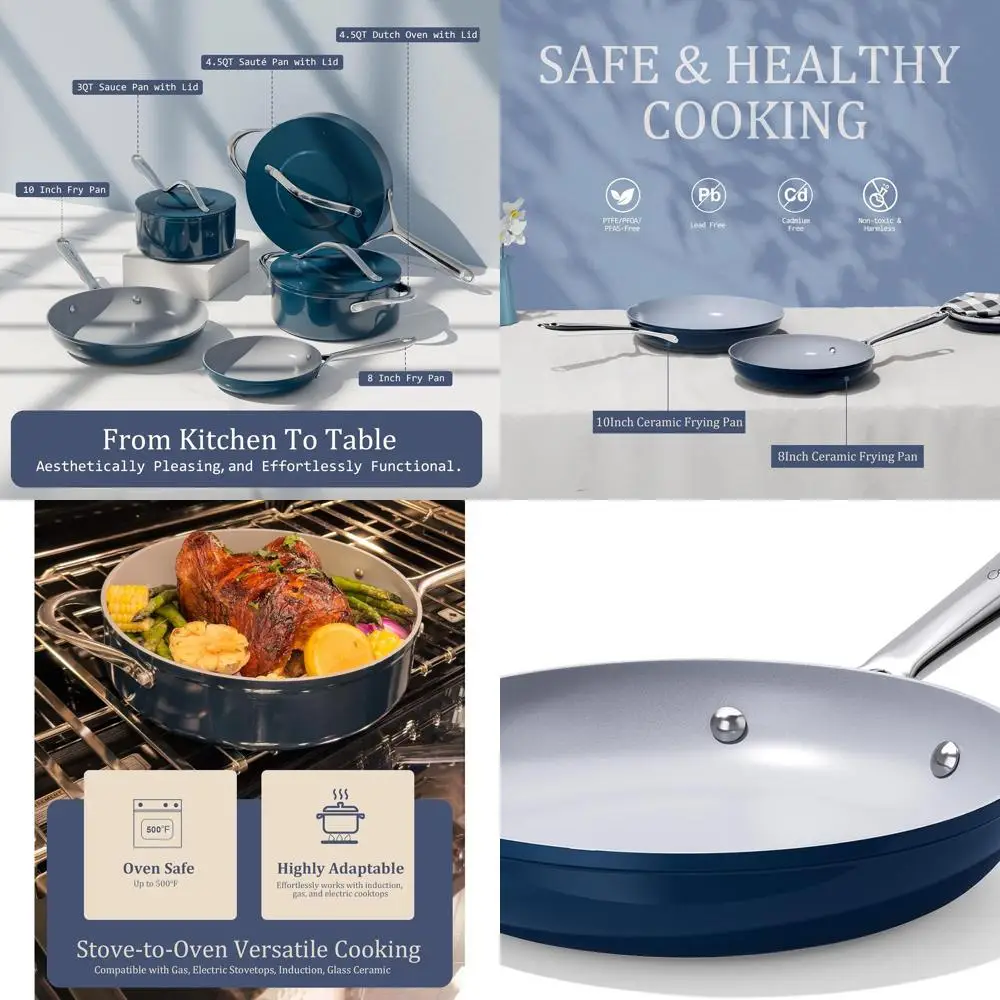 10 Induction-Safe Ceramic Nonstick Skillet - PTFE/PFOA/PFAS-Free, Oven & Dishwasher Safe, Cool Handle, Navy Blue
10 Induction-Safe Ceramic Nonstick Skillet - PTFE/PFOA/PFAS-Free, Oven & Dishwasher Safe, Cool Handle, Navy Blue