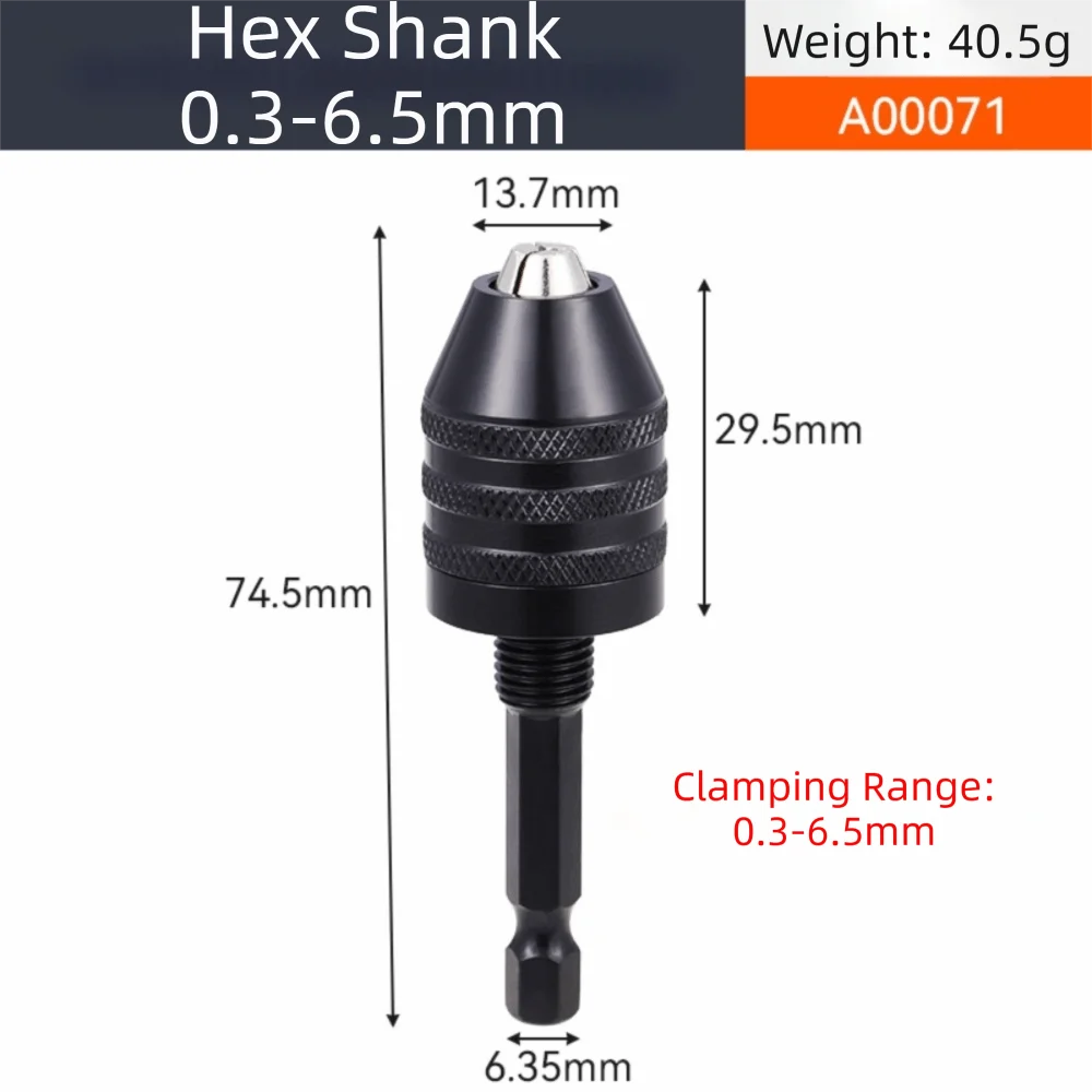 Three-jaw Drill Chuck Adapter Quickly Replace Hexagonal Shank Pneumatic Drill Chuck 52mm-74.5mm Aluminum alloy
Three-jaw Drill Chuck Adapter Quickly Replace Hexagonal Shank Pneumatic Drill Chuck 52mm-74.5mm Aluminum alloy