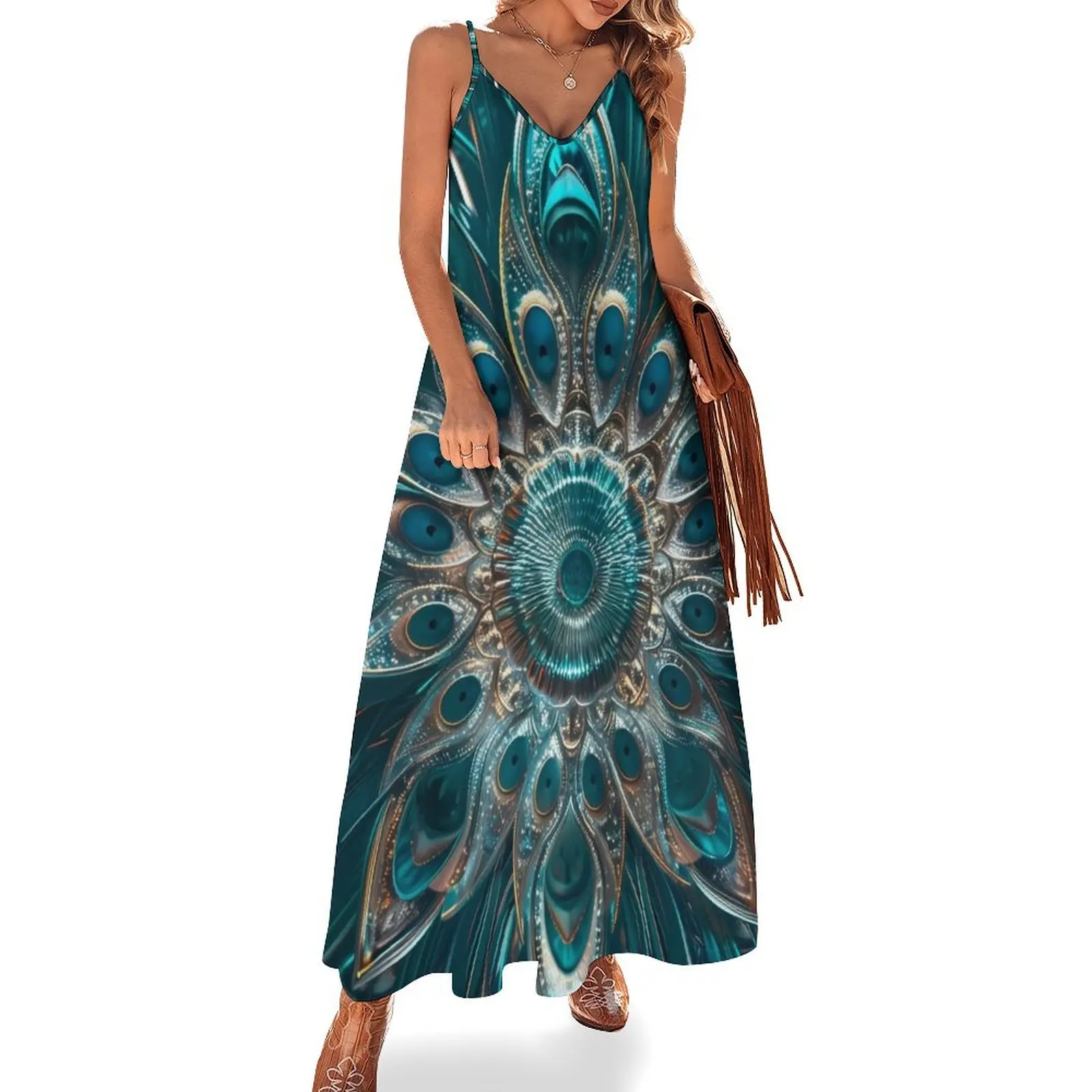 Turquoise and gold peacock feather mandala Sleeveless Dress dresses for women birthday dress Dress
Turquoise and gold peacock feather mandala Sleeveless Dress dresses for women birthday dress Dress