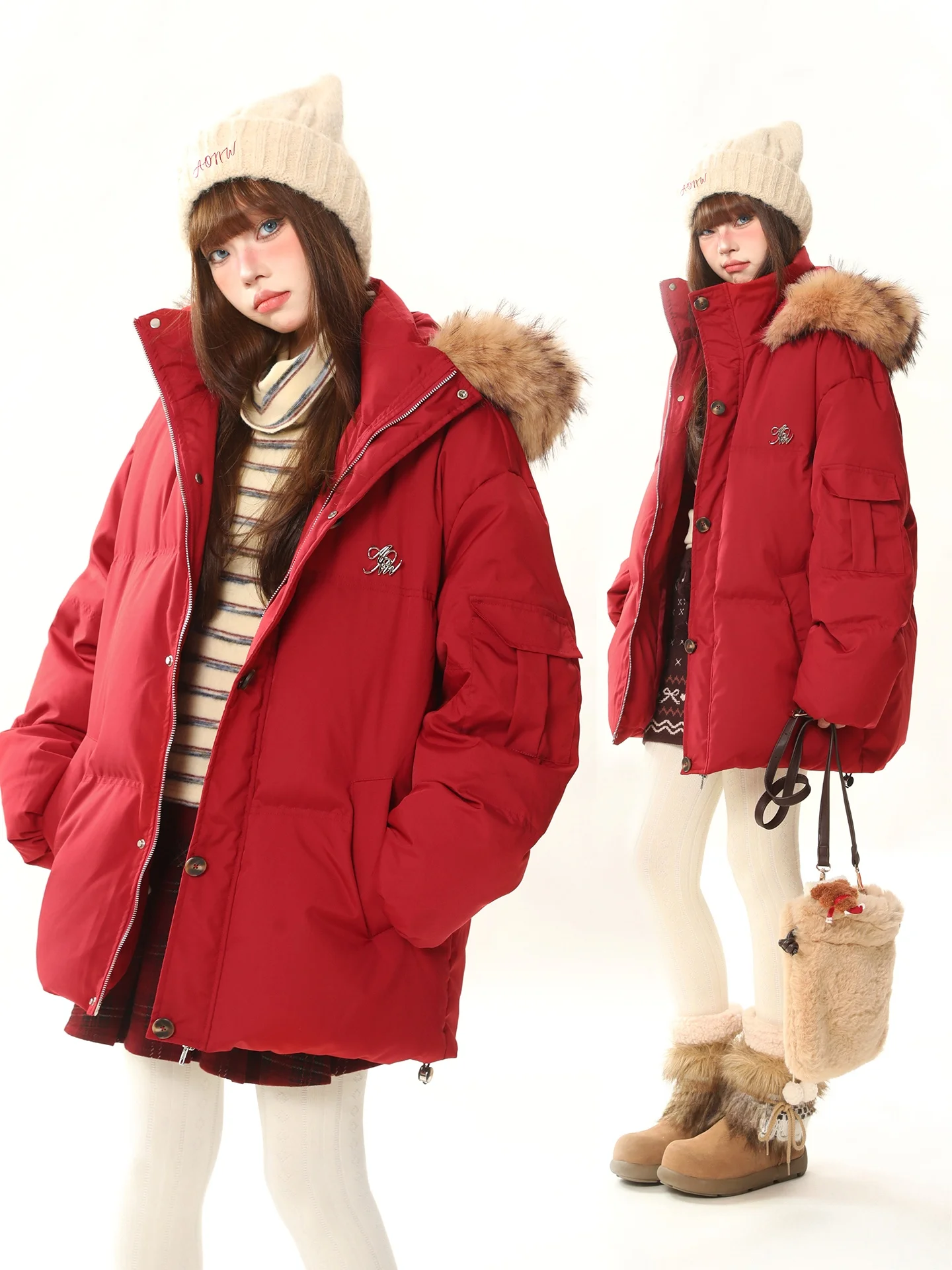 Red Festive 90% White Du down Hooded Puffer Jaet Women Loose Parka Mid-Length Coat Warmth Retention Vintage Sle
Red Festive 90% White Du down Hooded Puffer Jaet Women Loose Parka Mid-Length Coat Warmth Retention Vintage Sle
