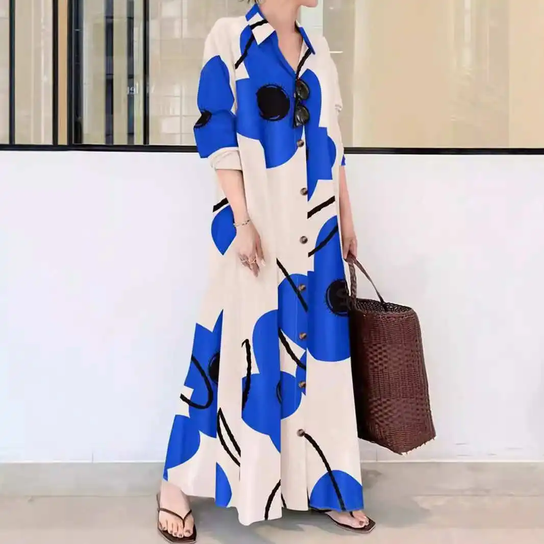 Faion Print Lapel Long Sve irt Dr Sexy ex Polyester Cotton Blend Spring Autumn Winter A-Line Midi Dr
Faion Print Lapel Long Sve irt Dr Sexy ex Polyester Cotton Blend Spring Autumn Winter A-Line Midi Dr