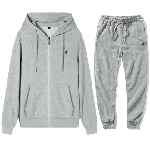 Nuevo conjunto deportivo informal para hombre de primavera y otoño, conjunto de 2 piezas de sudadera con capucha y pantalones con cremallera para correr, a la moda.