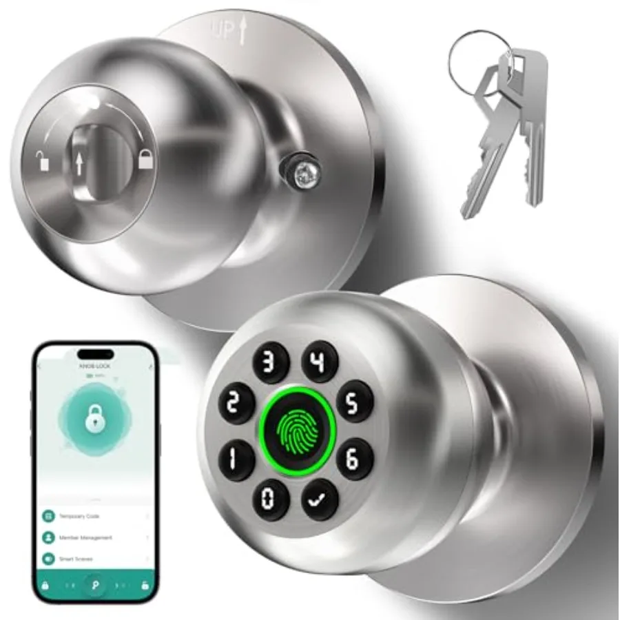 Smart Fingerprint Door Lock with App Control and Key, Keyless Entry Door Knob, Electronic Keypad Door Knob, Door Locks for Bedr
Smart Fingerprint Door Lock with App Control and Key, Keyless Entry Door Knob, Electronic Keypad Door Knob, Door Locks for Bedr
