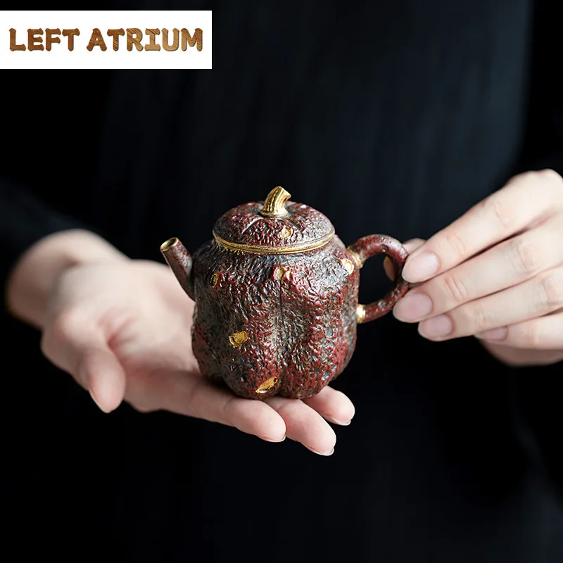 115ml Handmade Rust Red Gold Teapot Antique Old Rock Mud Pumpkin Pot Household Tea Maker Kettle with Infuser Tea Ceremony Gift
115ml Handmade Rust Red Gold Teapot Antique Old Rock Mud Pumpkin Pot Household Tea Maker Kettle with Infuser Tea Ceremony Gift
