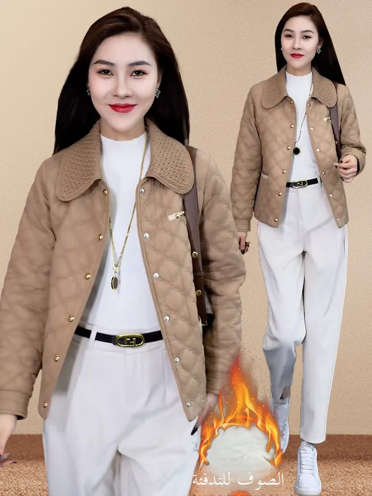 Faionable ort Quilted Cotton Jaet Women's Turn-down Collar Metal Buttoned Outerwear Korean Sle Loose Fit Winter Coat
Faionable ort Quilted Cotton Jaet Women's Turn-down Collar Metal Buttoned Outerwear Korean Sle Loose Fit Winter Coat