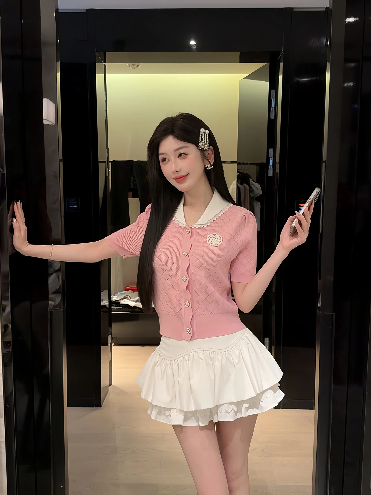 LADIES FIRST Tea Rose Doll Collar ort Sve Knitted Open Cardigan Gentle Sle Polyester Fiber Women's Knitted Sweater
LADIES FIRST Tea Rose Doll Collar ort Sve Knitted Open Cardigan Gentle Sle Polyester Fiber Women's Knitted Sweater