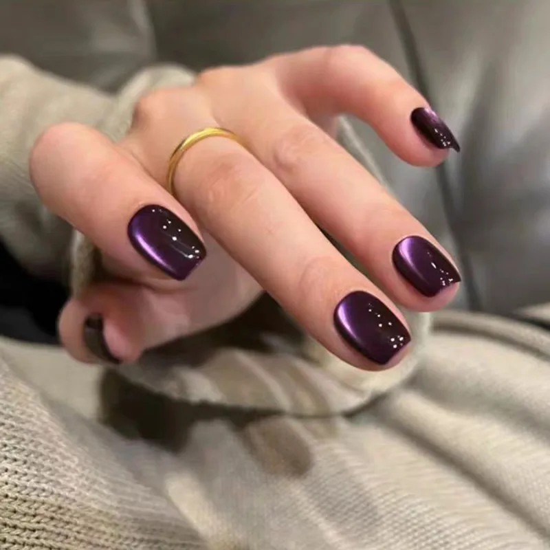 24Pcs Purple Cat Eye Press On Nails Short Square Full Cover Machine Made False Nails Shiny Magnetic Dark Purple Fake Nail Tips
24Pcs Purple Cat Eye Press On Nails Short Square Full Cover Machine Made False Nails Shiny Magnetic Dark Purple Fake Nail Tips