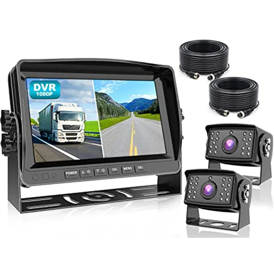 Truck/Trailer/RV backup camera system: 9-inch DVR monitor with dual split screen, IP69 waterproof rear camera, HD 1080P, loop r
Truck/Trailer/RV backup camera system: 9-inch DVR monitor with dual split screen, IP69 waterproof rear camera, HD 1080P, loop r