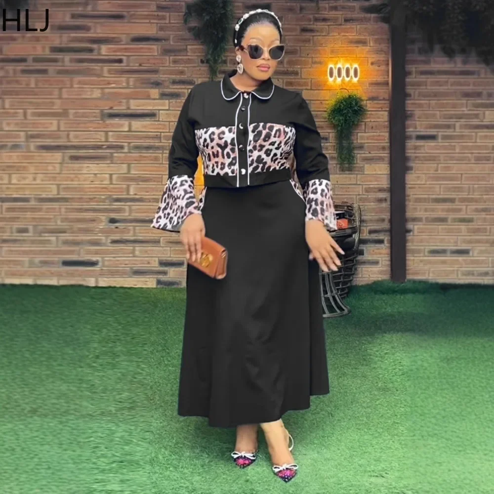 HLJ Элегантные женские леопардовые юбки трапециевидной формы, комплекты из двух предметов, женские укороченные топы и юбки с длинными рукавами и лацканами на пуговицах, наряды 2025 
HLJ Элегантные женские леопардовые юбки трапециевидной формы, комплекты из двух предметов, женские укороченные топы и юбки с длинными рукавами и лацканами на пуговицах, наряды 2025