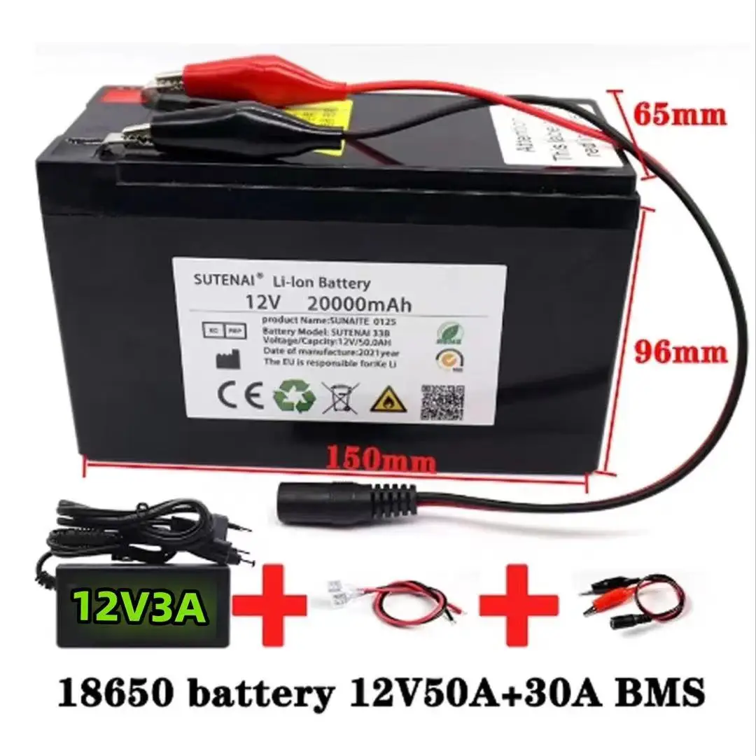 New 12V 50Ah 18650 lithium battery pack 3S6P built-in high current 30A BMS for spray energy storage battery+12.6V 3A charger
New 12V 50Ah 18650 lithium battery pack 3S6P built-in high current 30A BMS for spray energy storage battery+12.6V 3A charger
