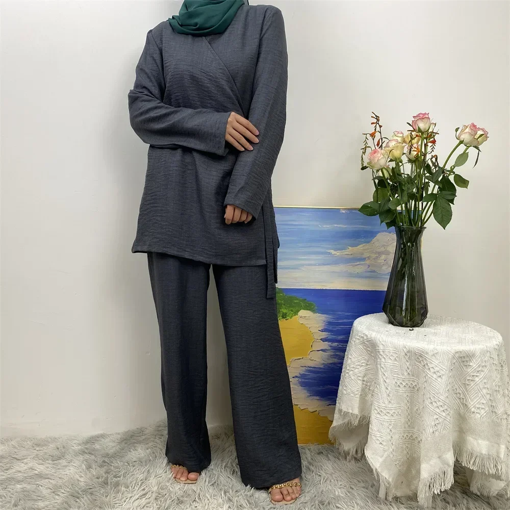 2 Piece Set Women Muslim Blouse Lace Up Wide Leg Pants Suit Eid Ramadan Abaya Morocco Dubai Islam Ensemble Arabic Modest Outfits
2 Piece Set Women Muslim Blouse Lace Up Wide Leg Pants Suit Eid Ramadan Abaya Morocco Dubai Islam Ensemble Arabic Modest Outfits