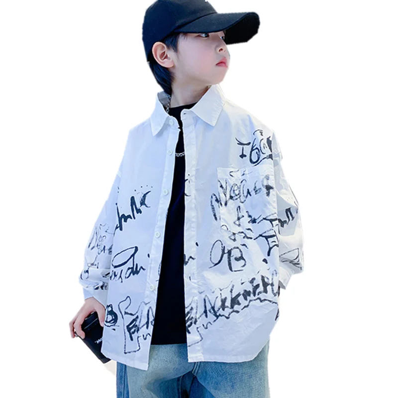 Brief Korean Kids Long Sleeve Shirt with Letters Print For Boys Casual White Blouse Teenage Child Fashion Spring Tops Clothing
Brief Korean Kids Long Sleeve Shirt with Letters Print For Boys Casual White Blouse Teenage Child Fashion Spring Tops Clothing